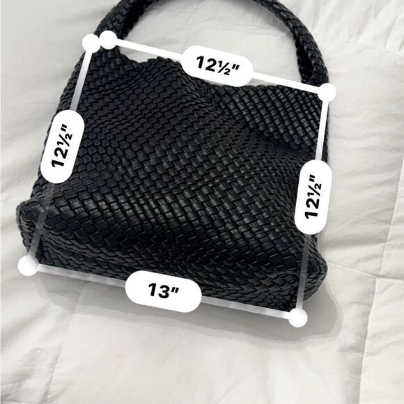 Large Black Woven Vegan Leather Shoulder Bag with magnetic closure- NWOT! - Picture 5 of 14